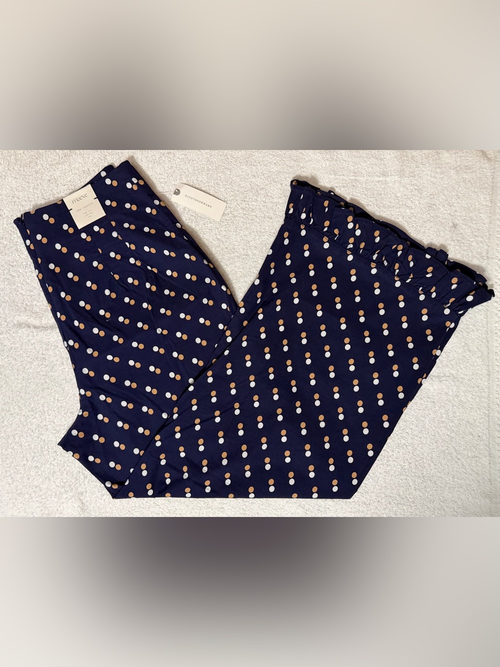 NWT Maeve Anthropologie Colette Crop Ruffle Hem Wide Leg Pants Polka Dots Preppy